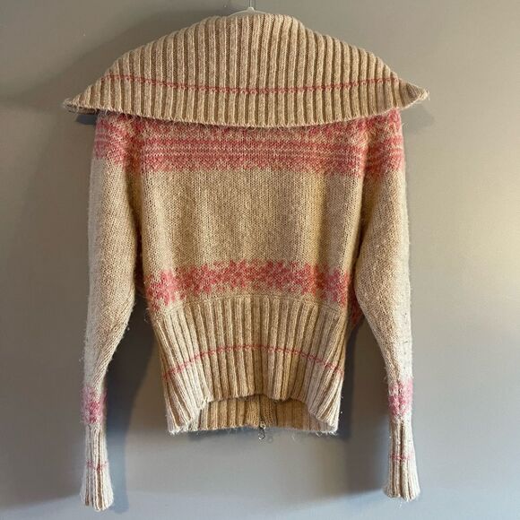 Free People Fair Isle Nordic Alpine Wool Blend Sweater Tan/Pink | SZ M - Picture 5 of 13